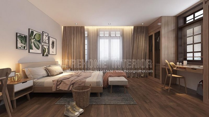 Mẫu tủ gỗ quần áo liền kệ gỗ tự nhiên gam màu nâu cuốn hút cho không gian phòng ngủ