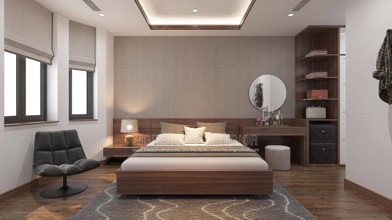 Thiết kế phòng ngủ master nhẹ nhàng với tone màu nâu chủ đạo có lẽ là sự lựa chọn khá ưa thích của rất nhiều gia chủ đặc biệt là quý gia chủ mệnh Kim, Thổ. Đặc biệt với chi phí đầu tư không quá tốn kém bạn có thể nhanh chóng sở hữu ngay phòng ngủ tuyệt đẹp từ ý tưởng bố trí nội thất phòng ngủ gỗ óc chó sang trọng trong đây.