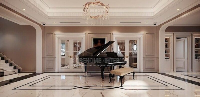 Sắp xếp không gian để bàn piano đẹp trong biệt thự Vinhomes Imperia Hải Phòng.